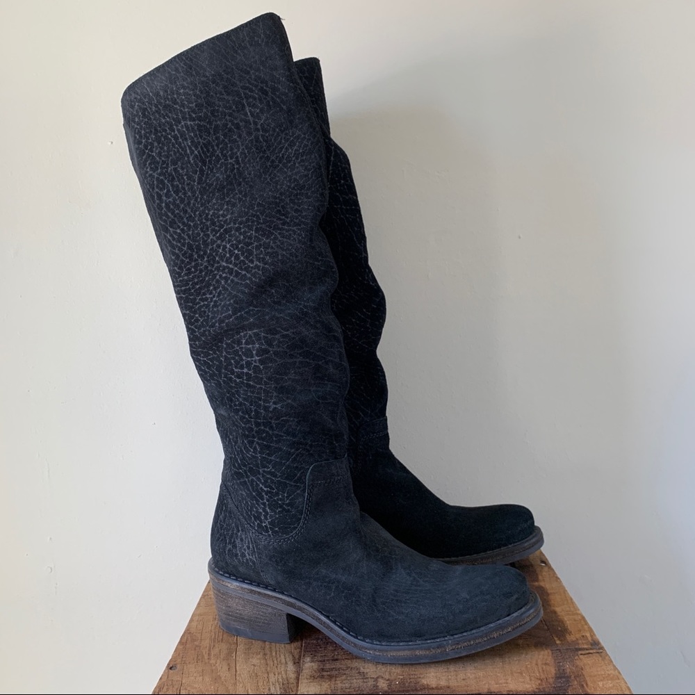 Vic Matie Knee High Boots Suede Snake Embossed